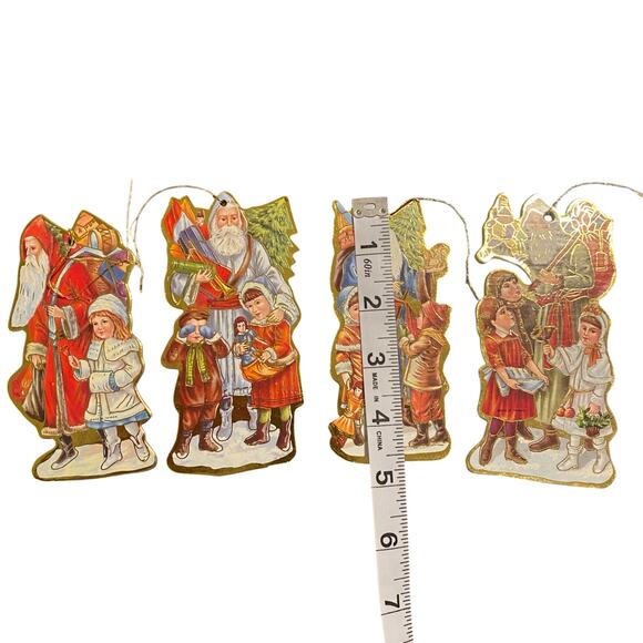 Lot of 5 Vintage 80s Christmas Cardboard Ornaments Gold Trim Accent Santa Tree - Picture 7 of 13